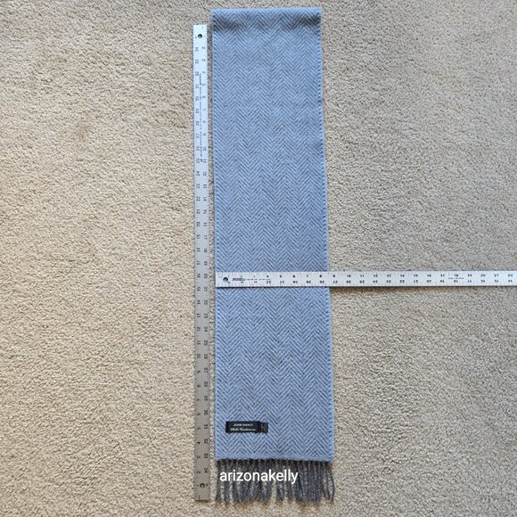 John Hanly Merino Wool & Cashmere Herringbone Scarf Grey Blue Thick Ireland - Picture 6 of 13